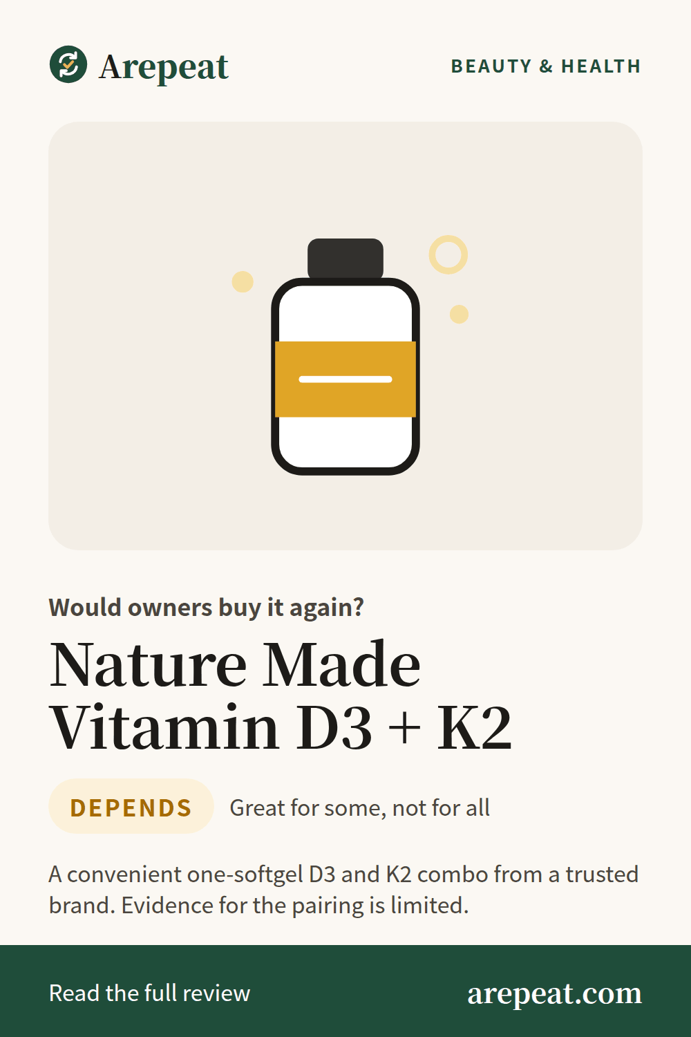 Nature Made Vitamin D3 + K2 review: would owners buy it again?