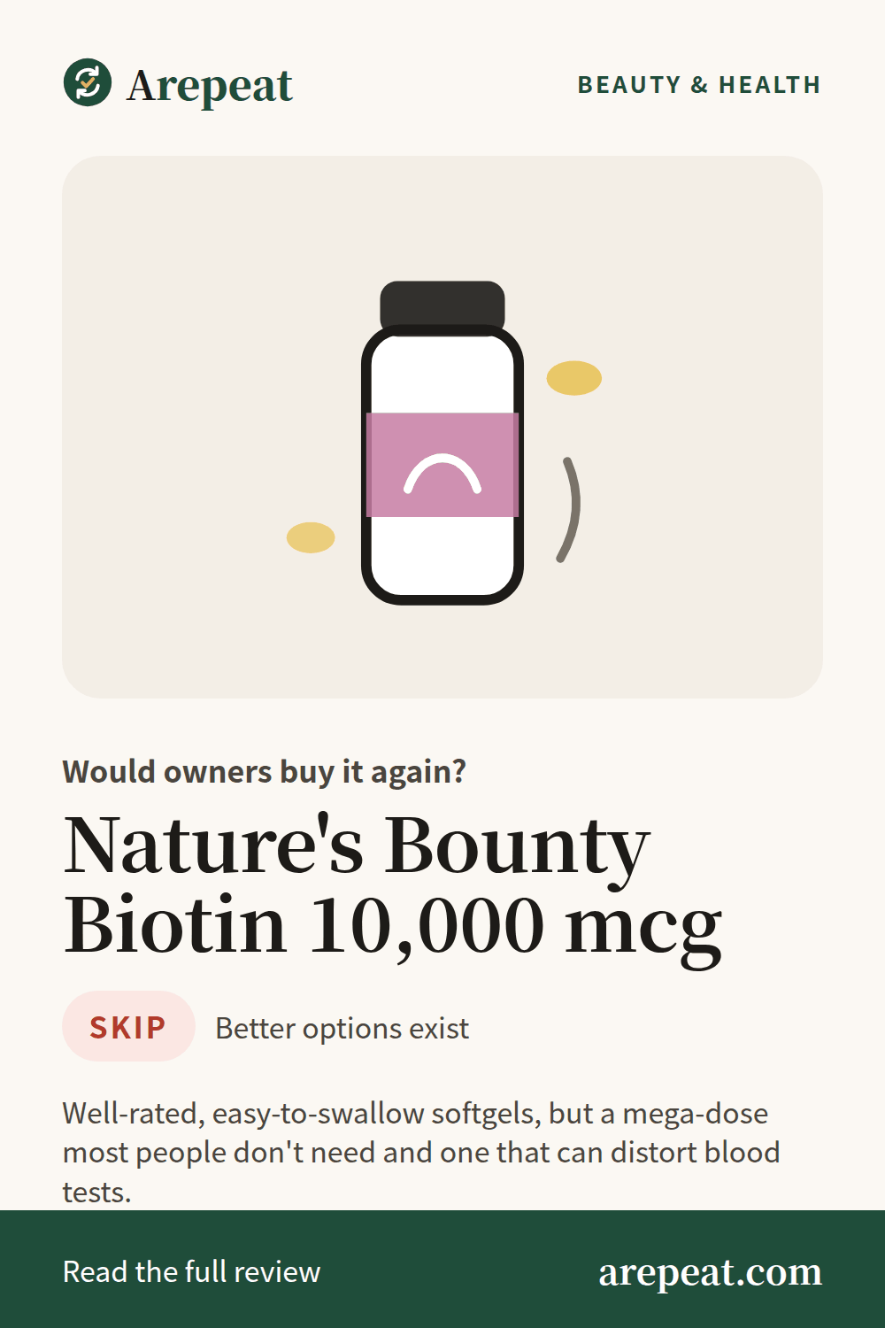 Nature's Bounty Biotin 10,000 mcg review: would owners buy it again?